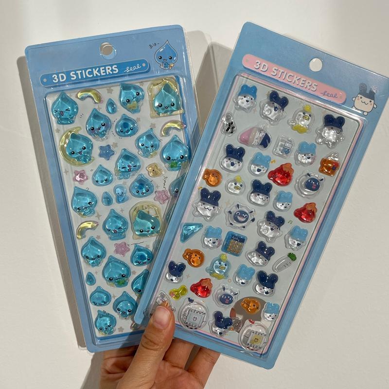 1-6pcs Tamagotchi 3D Crystal Stickers Waterdrop Cartoon Stickers Creative Gift Exchange Stickers Set Embossed Solid Stickers