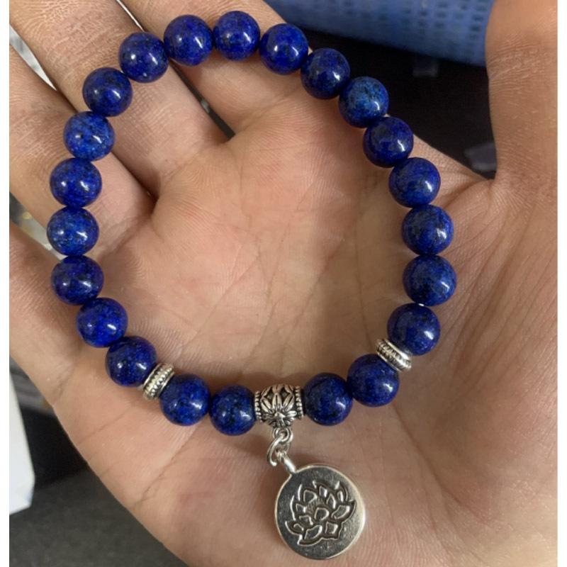Stripe Mixed Color Agate Buddha Beads Bracelet Hand-Strung Blue Gold Lotus Pendant Natural Stone Jewelry Fashion Charm Bracelets