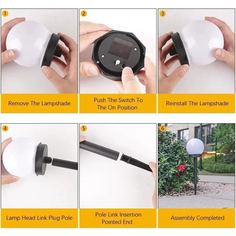 Solar Powered LED Ball Light Outdoor Round Lawn Lamp Waterproof Ground Plug Landscape Lighting for Garden Pathway Patio Decor