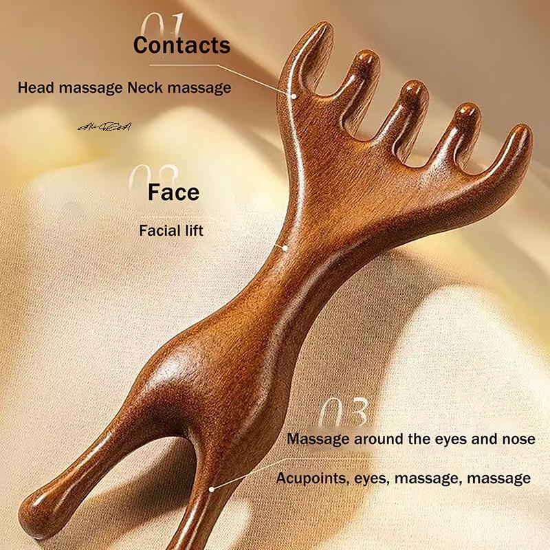 Sandalwood Deer Antlers Wide Tooth Comb Meridians Dredging Facial Massage Gua Sha Scalp Massager for Relaxation And Hair Care