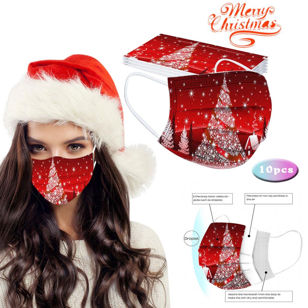 10pc Christmas Print  for  Face Mask Disposable Earloop Mask