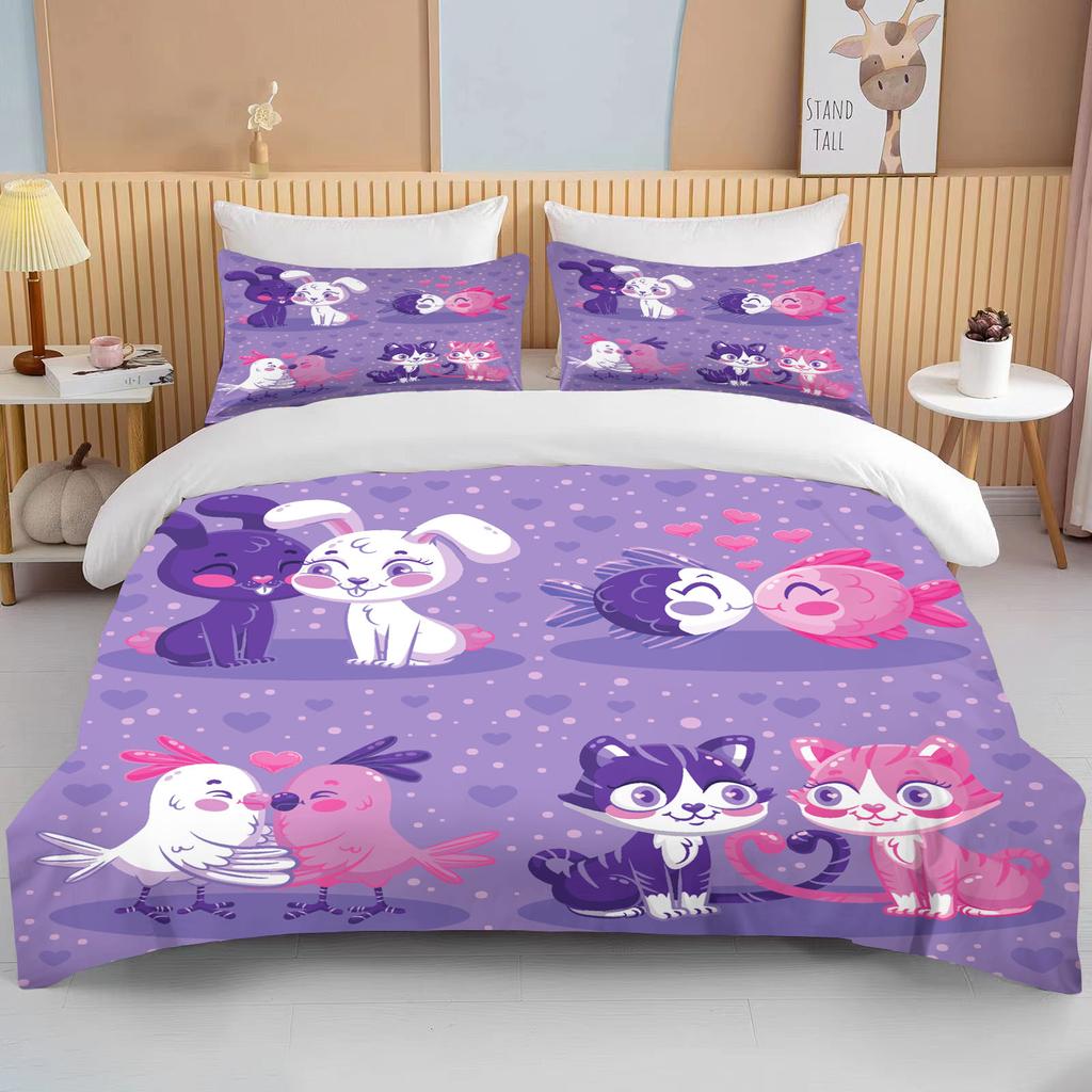 Niedliches Cartoon-Tierpaar Doppelbett-Bettdeckenset Bett Europäisches Bettwäscheset Heimtextilien Luxus-Kissenbezug Schlafzimmer-Bettwäscheset