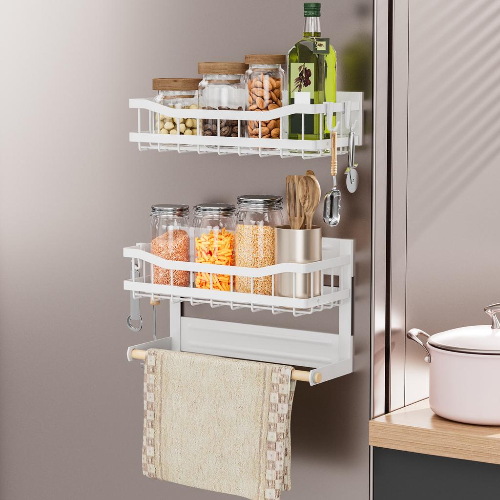 Refrigerator side storage rack Multifunctional non-punching wall-mounted kitchen Refrigerator magnetic storage rack Multi-layer