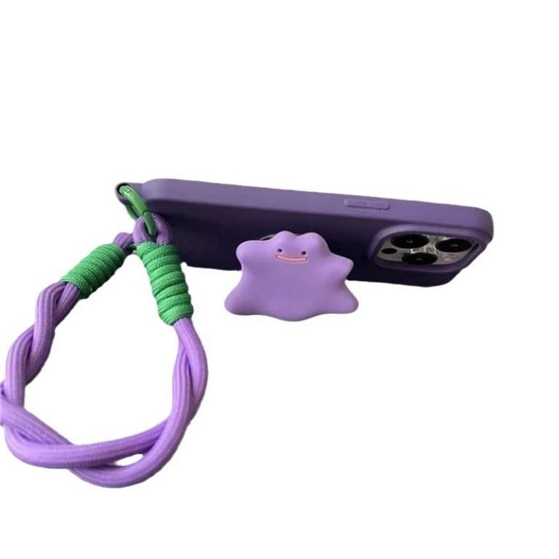 Minimalist Purple Monster Stand Phone Case with Hanging Strap For iPhone 11 12 13 14 15 16 Pro Max 17 Air