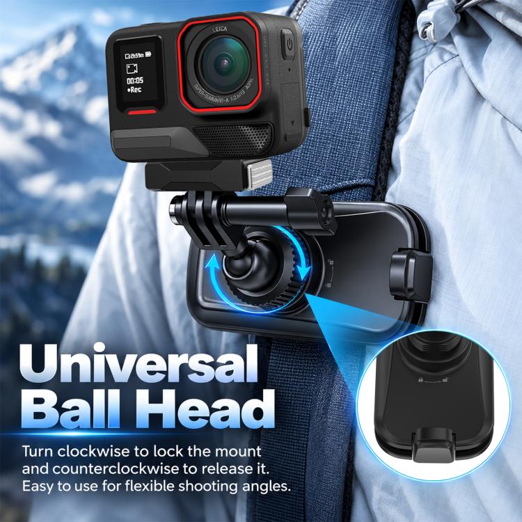 PULUZ Magnetic Quick-Release Base Backpack Clamp Mount for DJI, Insta360, GoPro and Other Action Cameras (Black)
