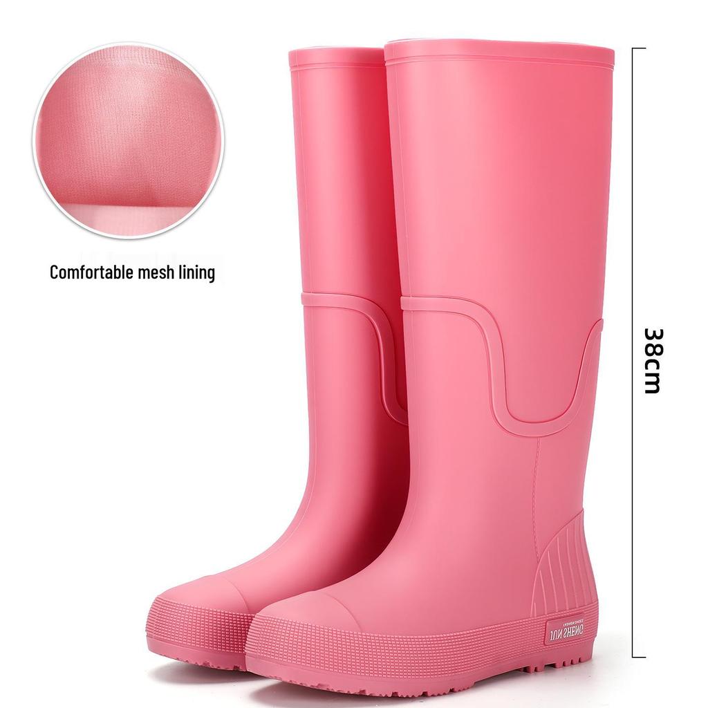 Women's Fashionable Non-Slip High-Top Rain Boots with Fleece Lining for Warmth