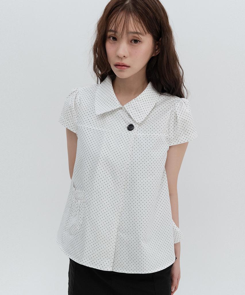 HIGH SCHOOL DISCO Dot Button Puff Sleeve Blouse_White