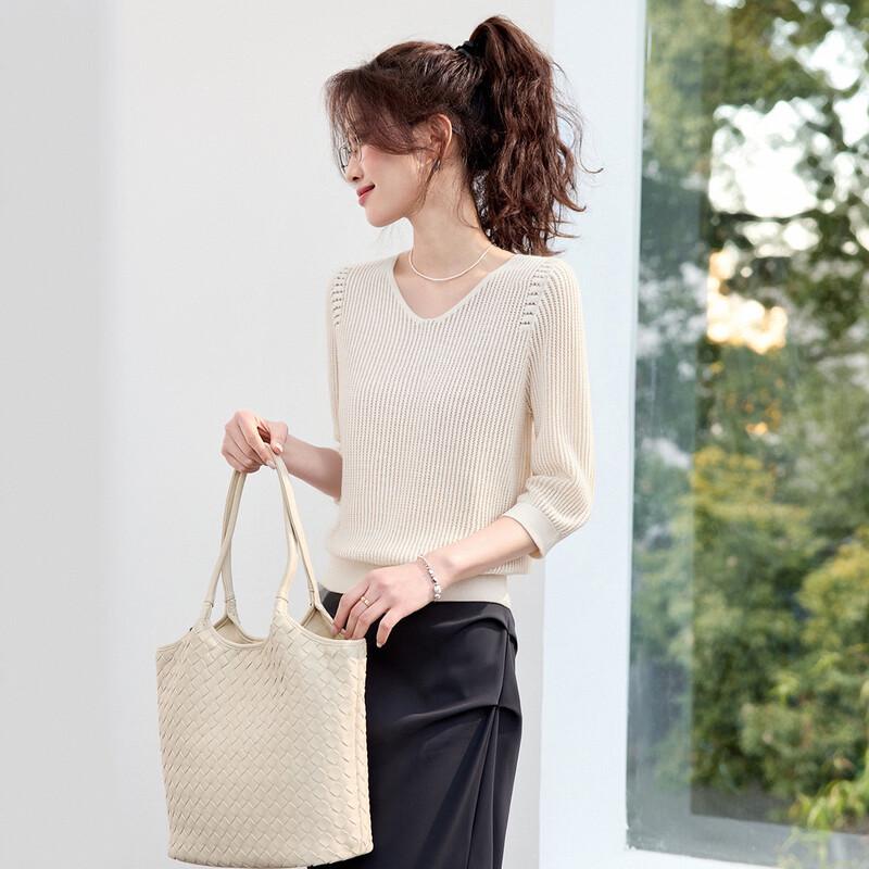 Srcr Women s Elegant Wool Blend 3/4 Sleeve Knit Top XL