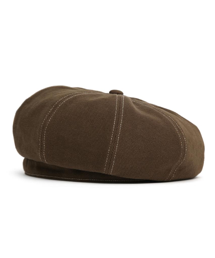 Eondeokeonteulolseutyudio Stitch Detail Cotton 8-Panel Classic Beret Bread Beret / Ht / W Brown