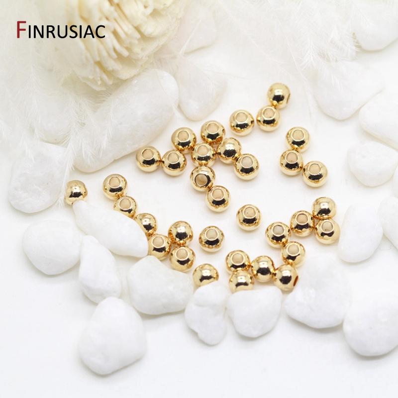 3 Sizes Loose Beads High Quality Brass Metal 14K Real Gold Plated Round Smooth Ball Spacer Beads For Jewellery Making Supplies