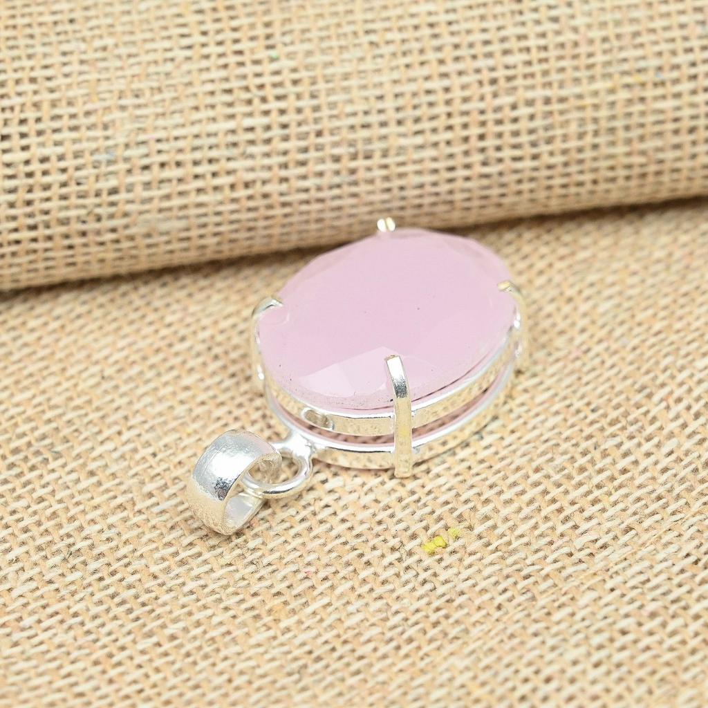 Pink Chalcedony Gemstone 925 Solid Silver Handmade Jewelry Women Pendant Valentine's Day Gift