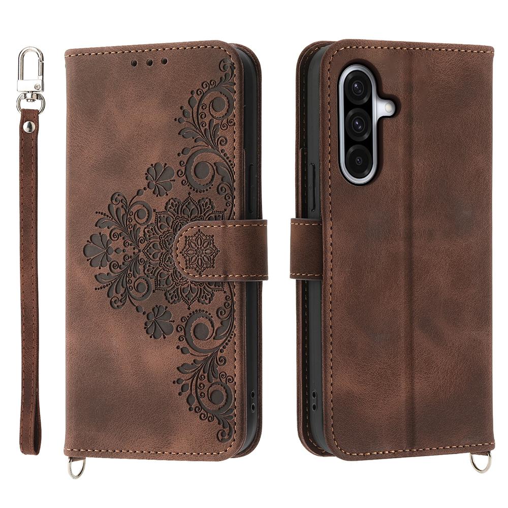 For Samsung Galaxy A17 5G Case Flower Pattern PU Leather Wallet Phone Cover with Strap