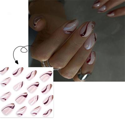 Almond Press On Nails Glossy Fake Nails Stick On Nails In 12 Sizes 24Pcs French Nails Tips for DIY Nail Art Decorations