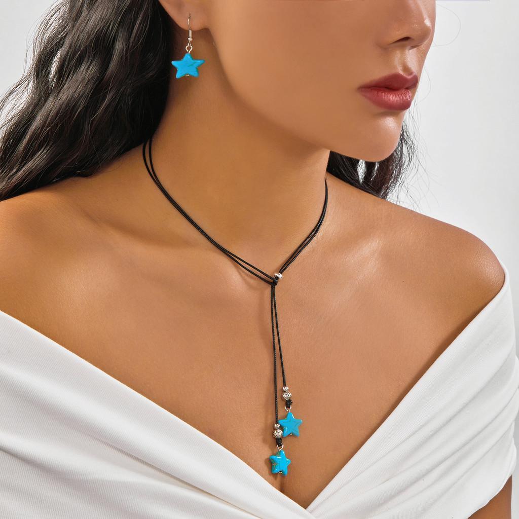 

Geometric Natural Stone Jewelry Set With Cross And Heart Details For Daily Wear Women StyleB