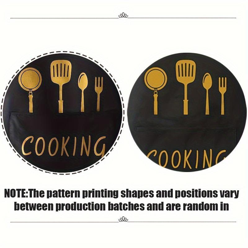 Printed Polyester Bib Apron Lightweight With Front Pocket Washable Kitchen Work Apron For Household Cooking Catering Restaurant Use