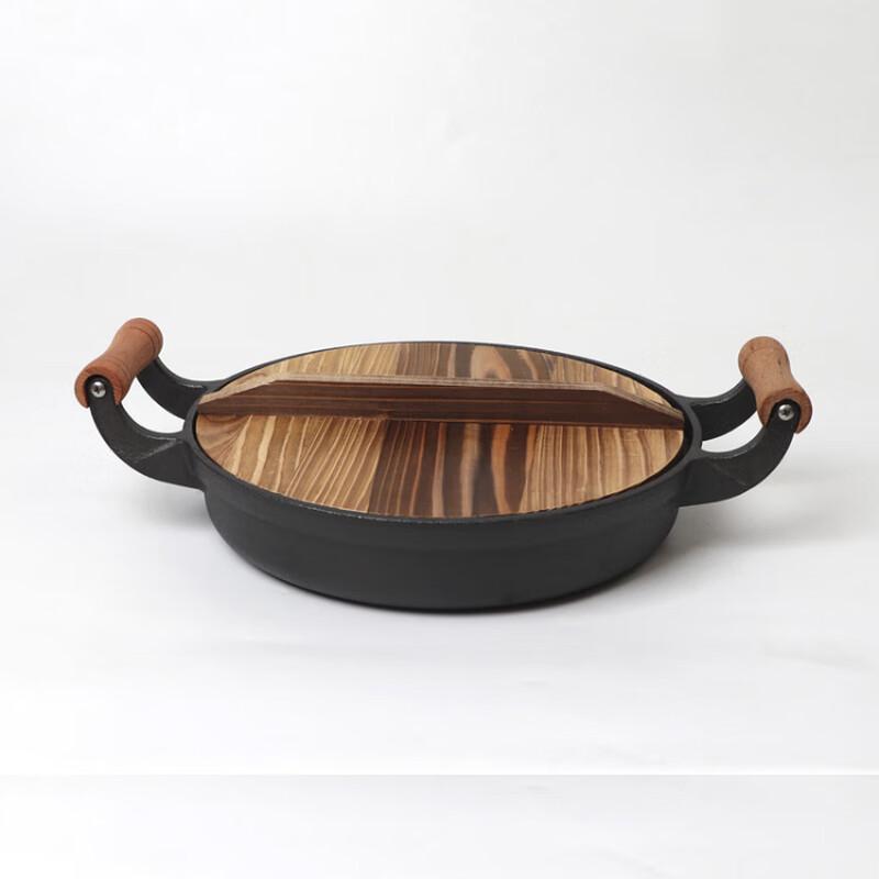 Mr. Jian 31cm Deep Cast Iron Frying Pan with Wooden Handle