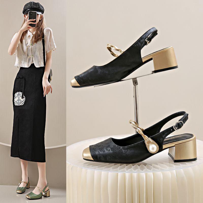 New Chinese Style National Style Baotou Sandals Women's Mid-heel Mary Jane Shoes Summer Temperament Thick Heel High Heel Single Shoes