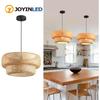 JOYINLED Double Layer Bamboo Pendant Light, Hand Woven Modern Chandelier Farmhouse Ceiling Lamp for Kitchen Island Living Room
