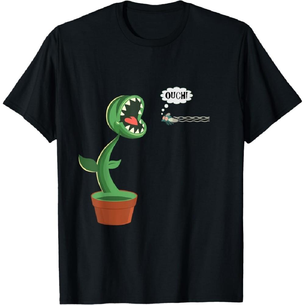 Смешная Хищное Растение Мультяшная Венерина Мухоловка Мужская Детская Футболка S чёрный