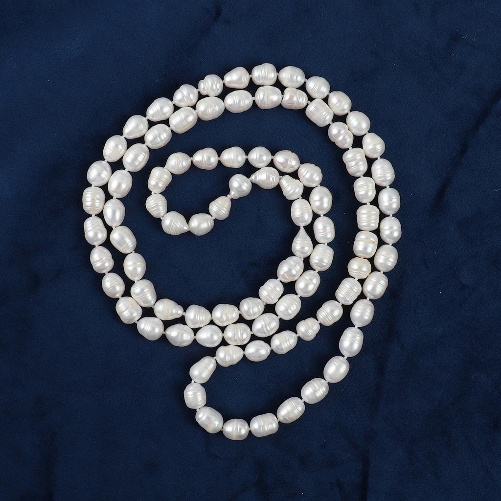 Natural Freshwater 10/11mm Large Threaded Pearl Beaded Sweater Chain Layered Wear Hand-knotted Necklace Strands Fashion Jewelry