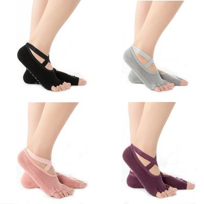 SEMIYA Calção de Yoga Colorido 4 Conjunto de 4 Meias, Meias de Cinco Dedos, Sem Dedos, Antiderrapante, Antibacteriano, Desodorizante, Seguro, Protetor, Esportivo, Voleibol,
