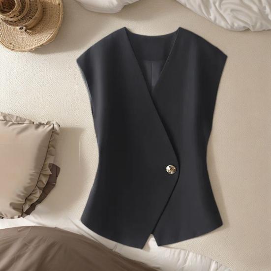 Women Suit Waistcoat V-Neck Sleeveless Single Button Irregular Design Suit Vest Solid