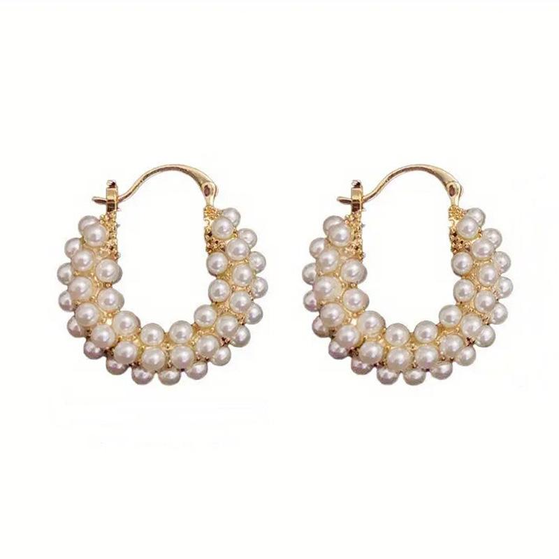 French retro pearl flower basket earrings, Korean Mori sweet ring, light luxury niche design fashion