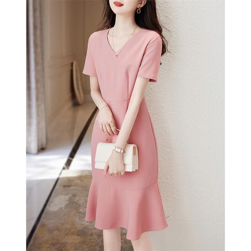 DME Elegant V-Neck Slimming Fishtail Midi Dress