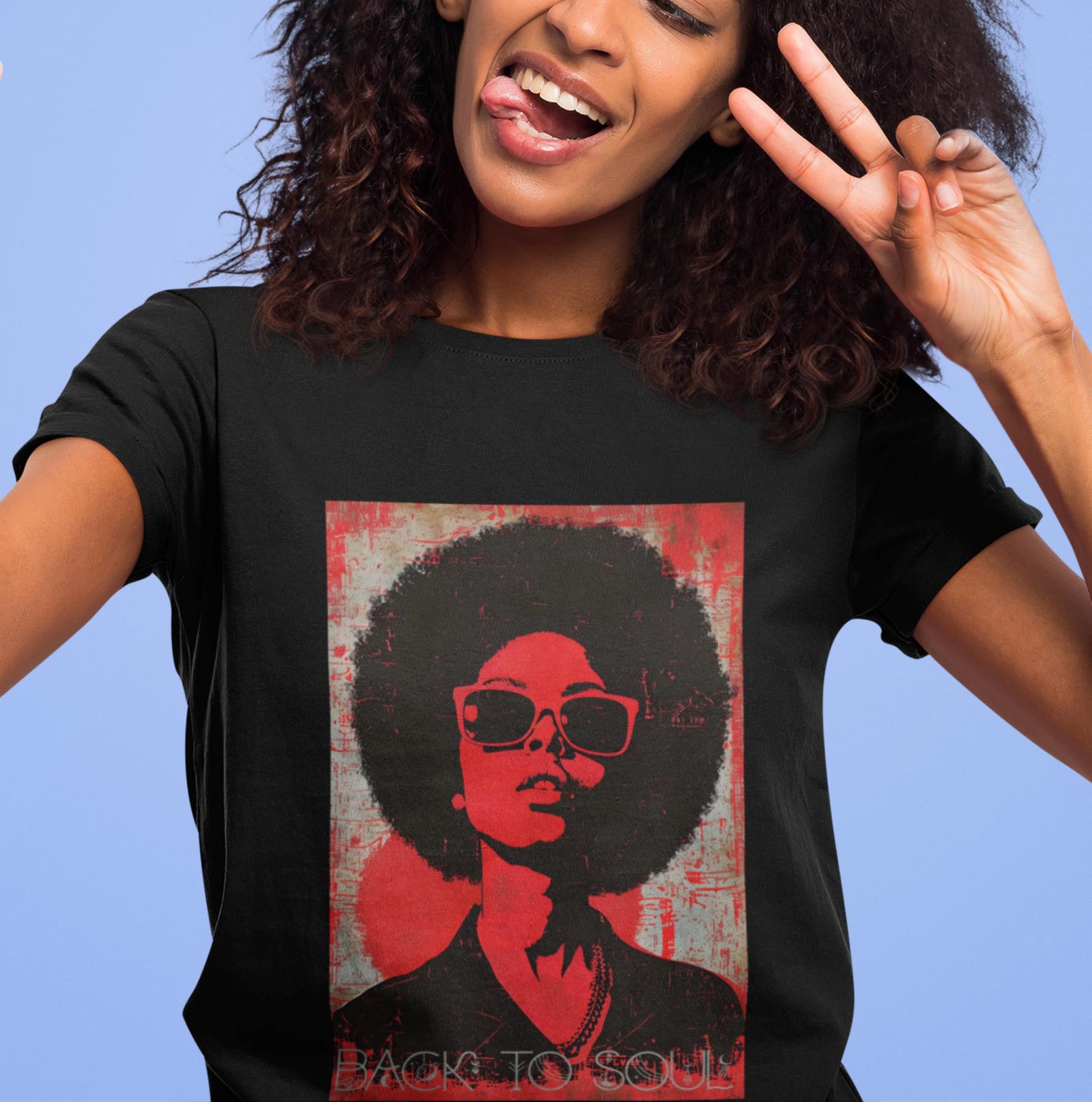Afro Soul Woman Tee: Vintage Style Art T-Shirt L