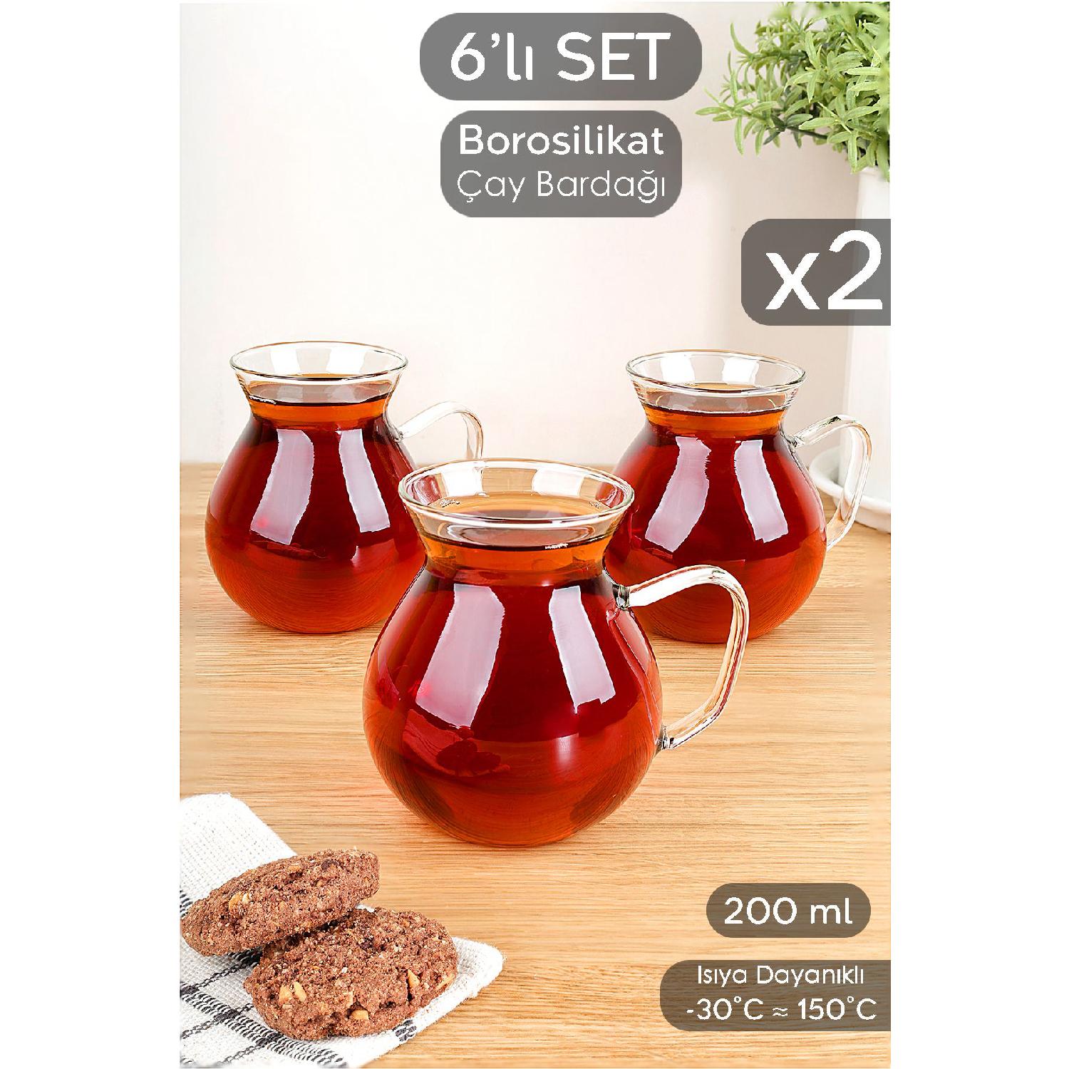 

Set Of 6 Borosilicate Glass Tea Cups With Handle - Glass Cup With Handle 200 Ml