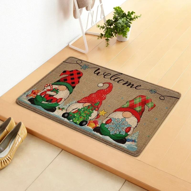Christmas Santa Reindeer Tree Doormat Festive Holiday Design Merry Christmas Mat for Entryway Home Decor