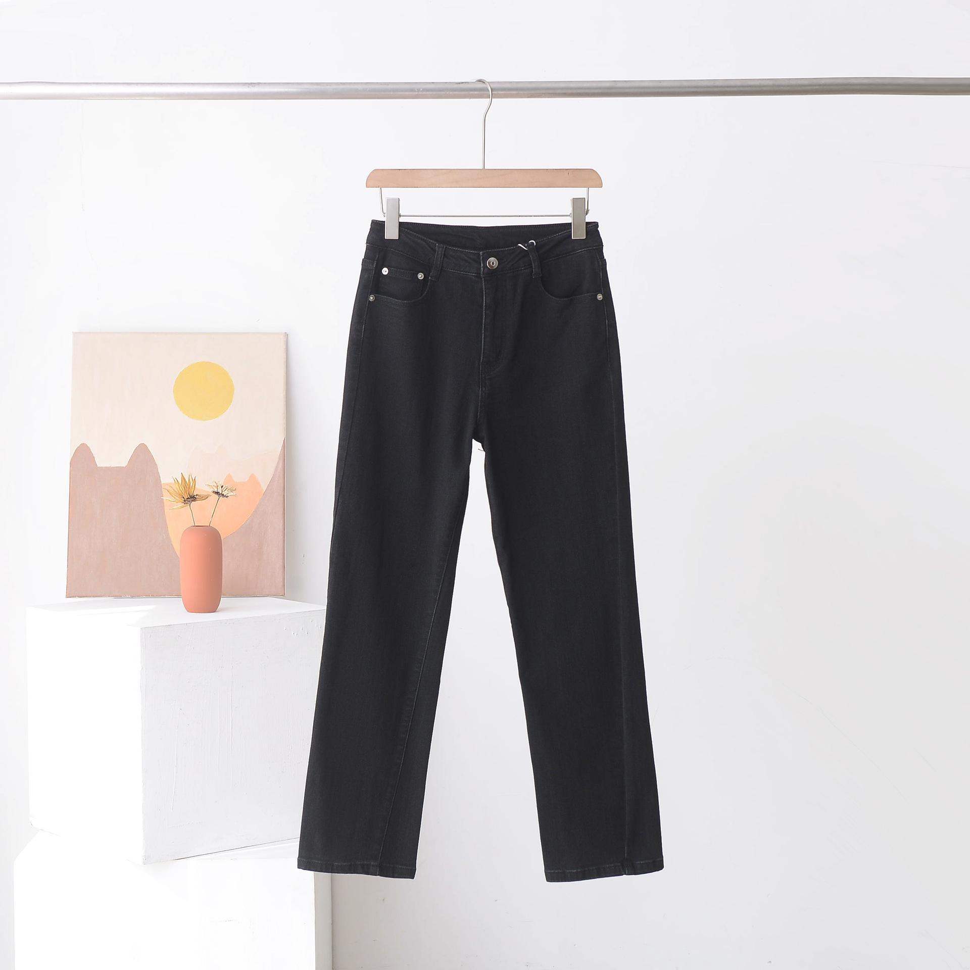 EP Women s High Waist Plush Straight Leg Jeans - Autumn/Winter Slim Fit Cropped Pants. 29 чёрный