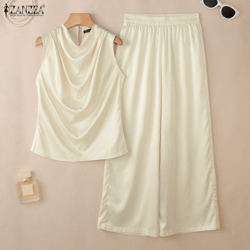 ZANZEA Completi da Donna a Due Pezzi Casual: Canottiere Senza Maniche e Pantaloni Lunghi