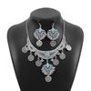 Korean Style Crystal Jewelry Set Turquoise Sparkling Necklace Sweet Rhinestone Tassel Earring  Gift