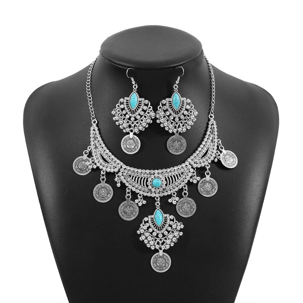 Korean Style Crystal Jewelry Set Turquoise Sparkling Necklace Sweet Rhinestone Tassel Earring  Gift