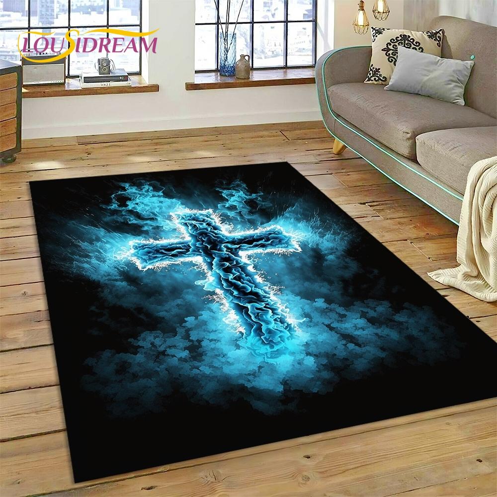 New 3D Pray Holy Bible Cross Jesus Carpet for Living Room Bedroom Home Decor,Floor Mat Non-slip Decoration for Sofa Doormat Gift