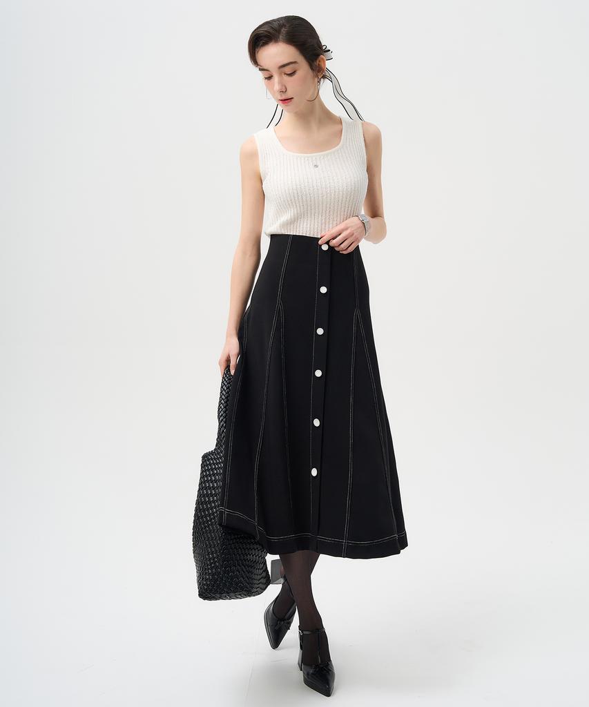 Pelimela 2-Way V-Neck Square Neck Knit Sleeveless (White)