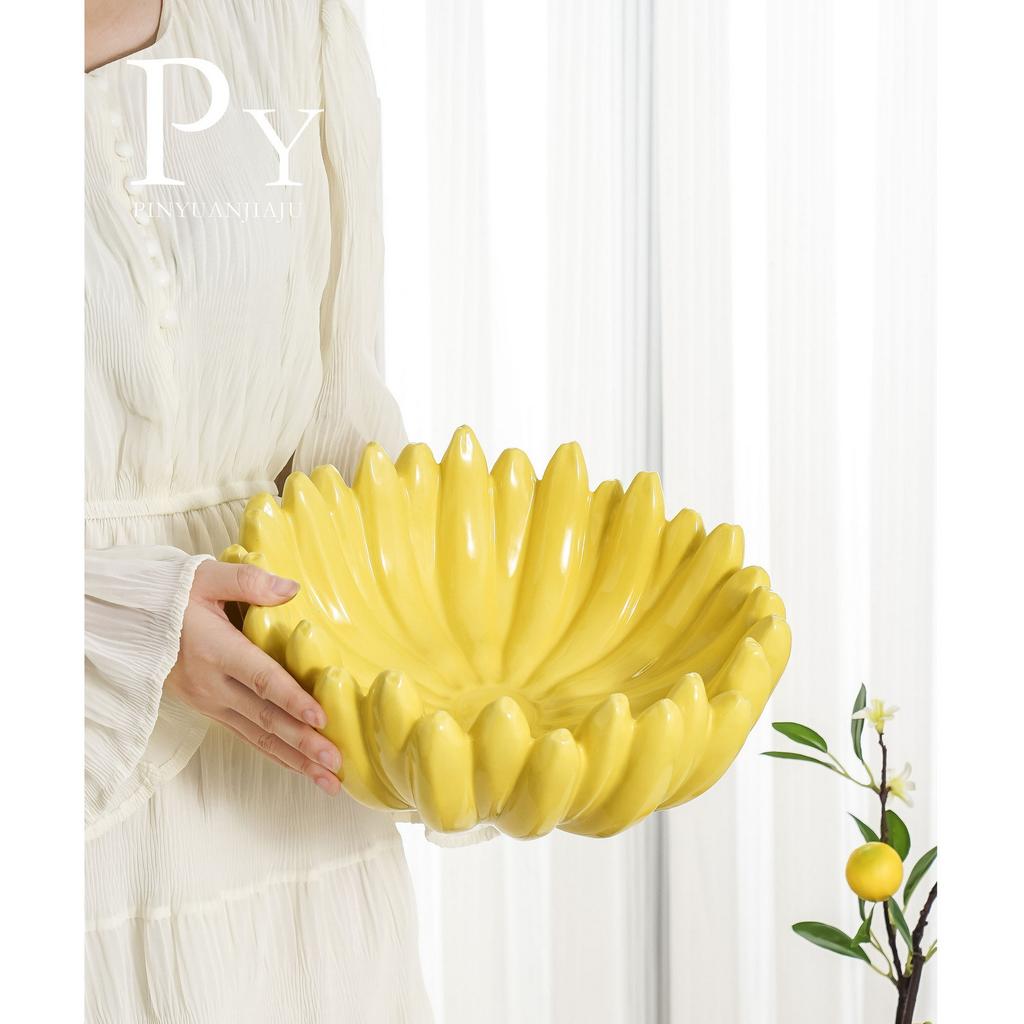 Plato Cerámico Amarillo Plátano Plato de Fruta Platos para Snacks Bandeja de Almacenamiento Bol de Fruta Platos Decorativos Bandeja de Exhibición Organizador Vajilla