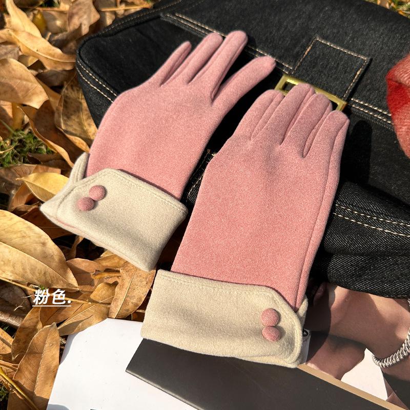 

Мягкие немецкие бархатные утолщенные женские перчатки Зимние теплые перчатки с пальцами розовый