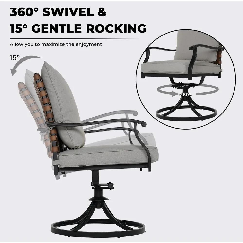 5-Piece Outdoor Dining Set, 4 Leather-Look Wicker Swivel Patio Chairs & 1 Square Woodgrain Dining Table