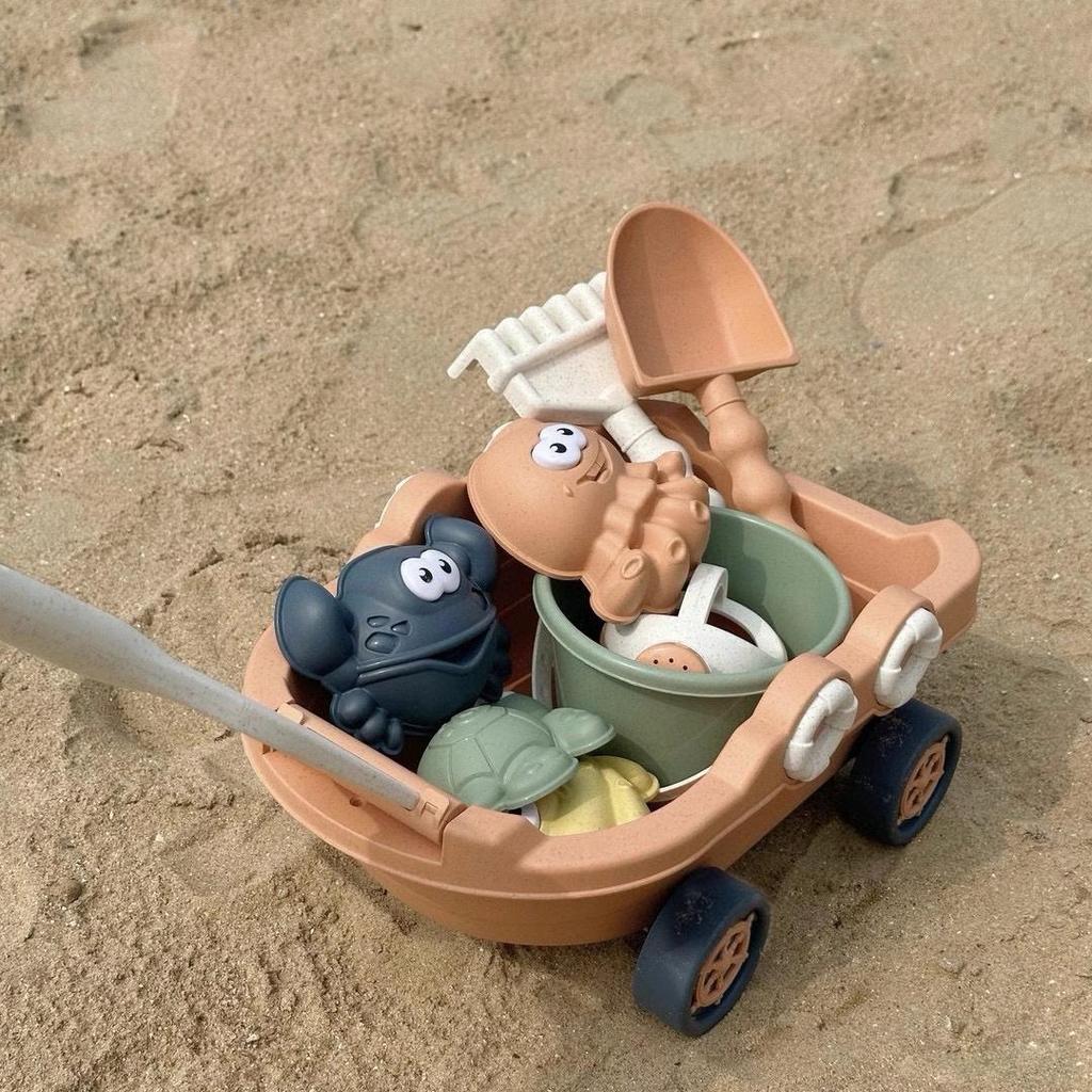 Korean Children's Wheat Straw Beach Toy Set: Boat & Handcart with Water Play and Sand Shovels