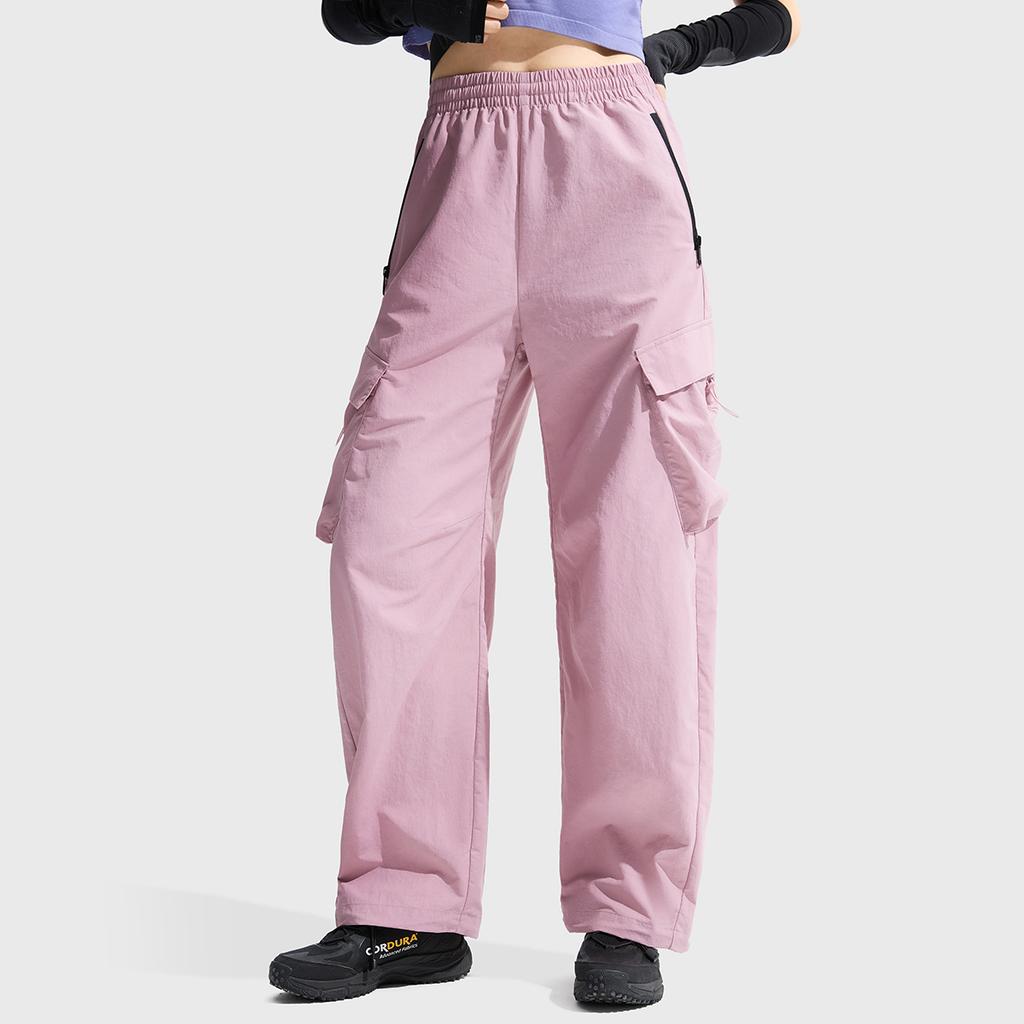 Li Ning Fitness Series Střední pas Rovné nohavice Stahovací šňůrka Volné Tkané Velká kapsa Sportovní Kapsáče Dámské kalhoty Prachově růžové AYKU744-5