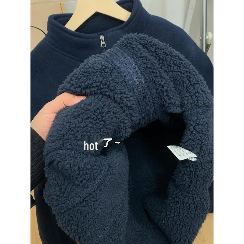 Women's Pink Lambswool Fleece Jacket: Windproof, Thick Velvet Liner, Warm Winter Outerwear