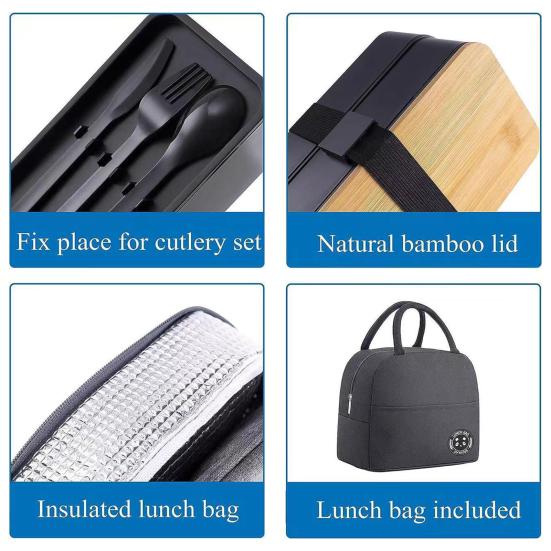 Japanische Bento-Lunchbox für Erwachsene, auslaufsicherer Lunchbehälter mit Bambusdeckel, 4 Utensilien, Essensvorbereitung, Bento-Box zur Portionskontrolle