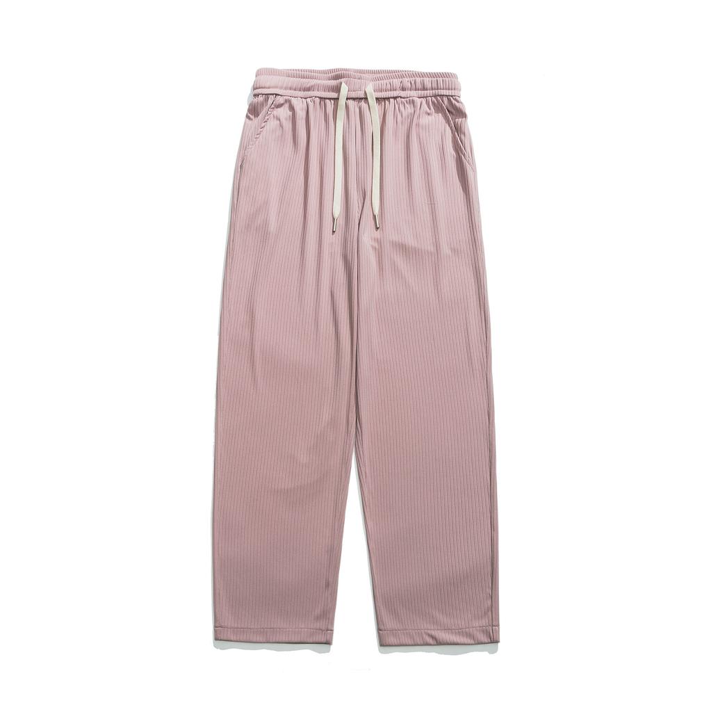 Men's Solid Color Ice Silk Casual Pants, Men's Summer New Loose Straight Tube Hanging Feeling Long Pants, Men's Sports Pants