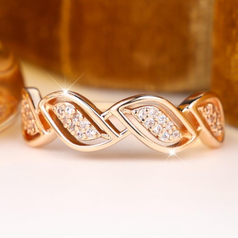 Elegant Gold Color Twisted Leaf Hollow Zircon Ring for Women Wedding Banquet Daily and Party