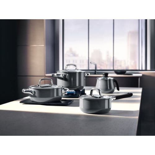 WMF FusionTech Mineral High Casserole PL (Platinum) 24cm Deep Cooking Pot, Induction and Gas Compatible, Waterless Cooking, Made with Mineral Material