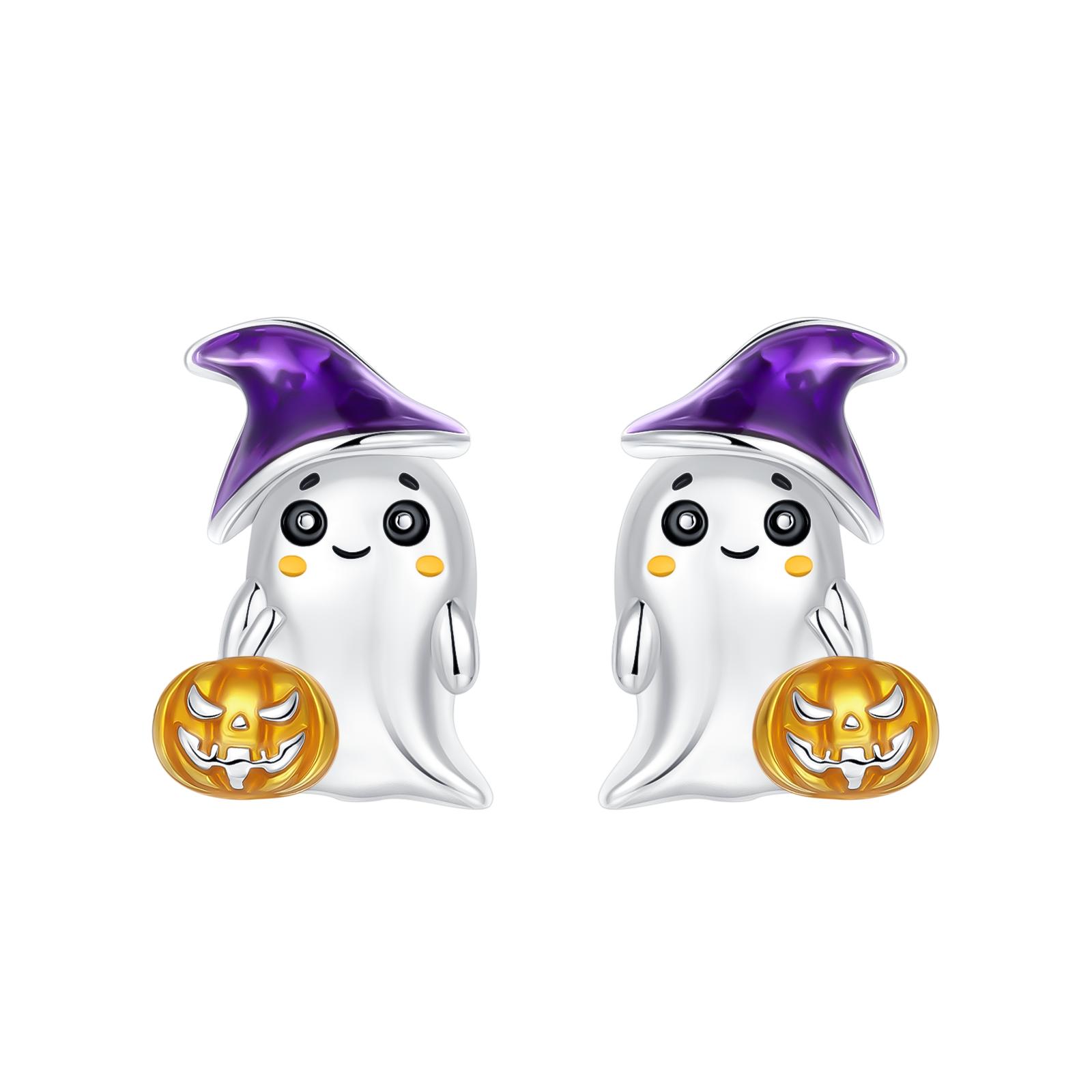 

925 Sterling Silver Skull Pumpkin Halloween Themed Zircon Earring Original Design Earrings Making for Women Girl Party Gifts