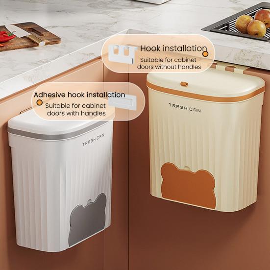 Wall Mounted Garbage Bin with Lid Large Capacity Easy To Install Cabinet Door Trash Can Food Garbage Holder
