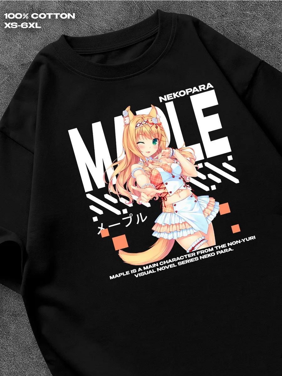 

Nekopara Клен черная футболка Мужская футболка Женские футболки с принтом букв Короткий рукав Футболка Повседневная уличная футболка Топ XL